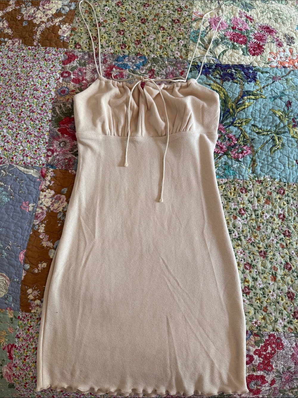 VRG GRL Sleeveless Beige Tie-Front Bodycon Dress